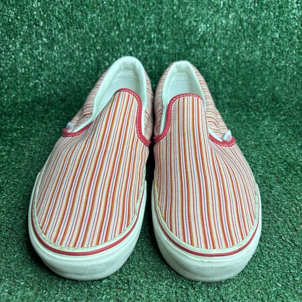 Vans Classic Slip-On Striped Canvas Skater Vintage Sneaker Orange Red Mens 10.5